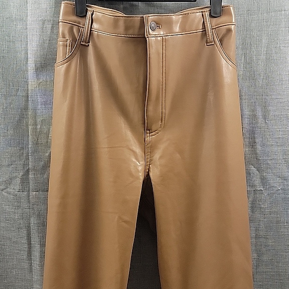 Abercrombie & Fitch '90s Straight Ultra High Rise Tan Faux leather pants SZ 34